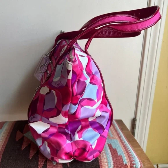 VTG Y2K Coach Poppy Glam Tote Bag RARE Pink Geometric OpArt Kaleidoscope Barbie - Picture 4 of 10